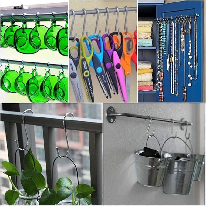 Image of Stainless Steel S Hooks, Prime Quality, Multi-Purpose Hanging Hooks for Bathroom, Kitchen, Closet-5PS-3 INCH