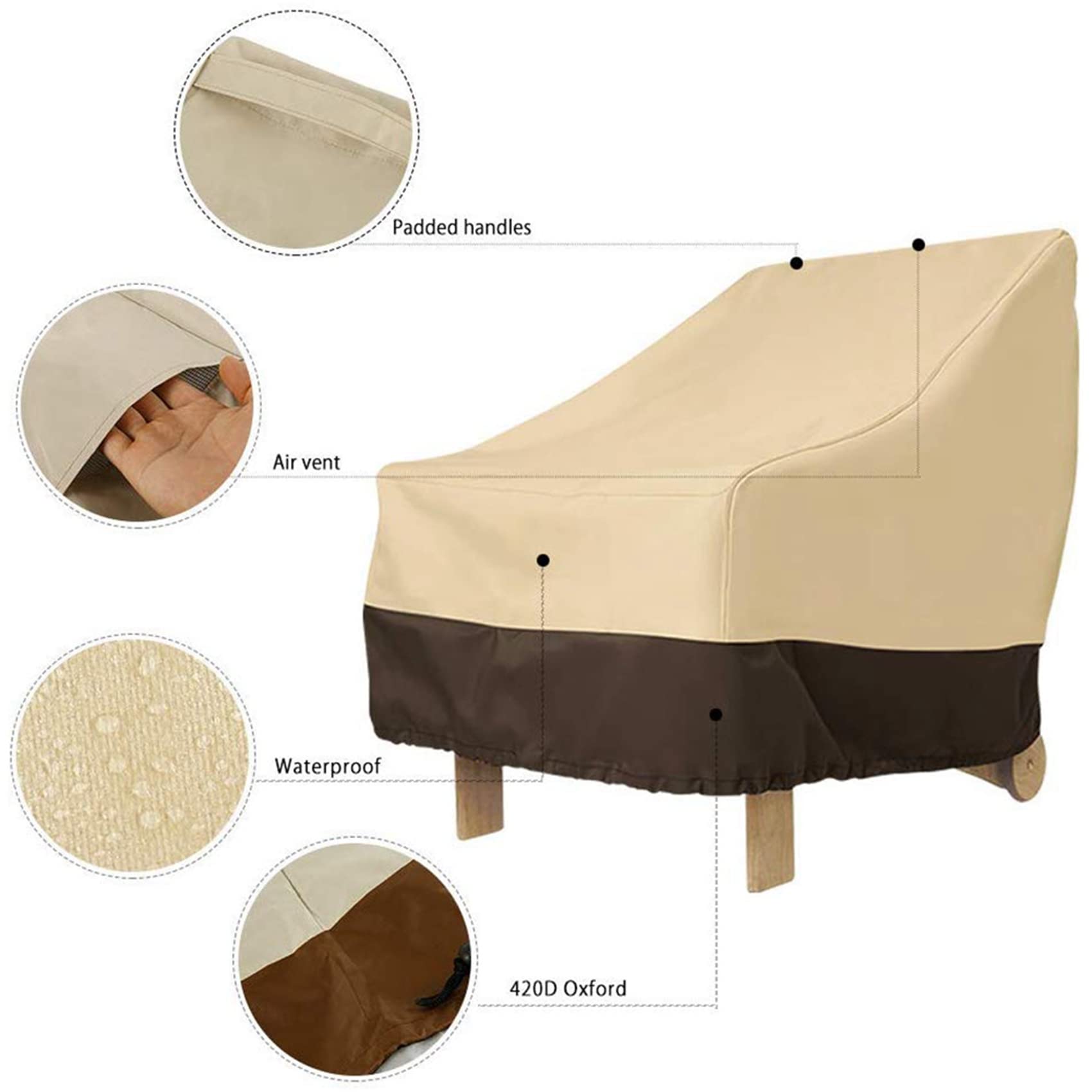 Lot de 4 housses de meubles d'extérieur imperméables et résistantes aux UV et aux intempéries – 78,7 x 83 x 91,4 cm – Beige