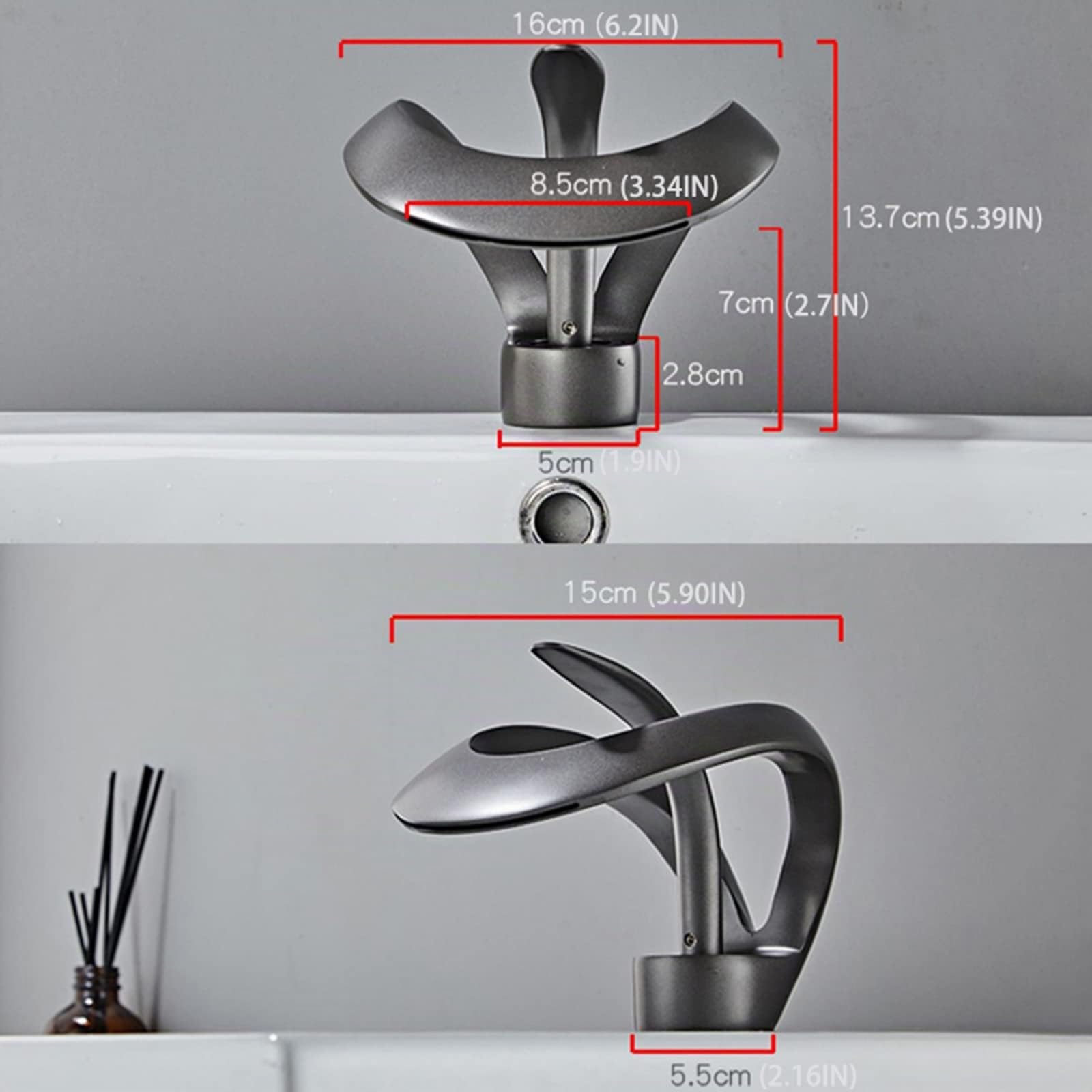 Rubinetti per Cascata bagno, Rubinetto Bagno lavabo Stile Moderno, Regolazione a Caldo e Freddo, Miscelatore Monocomando per Bagno Valvola in Ceramica, Metallo di Alta Qualità,Cromato,standard