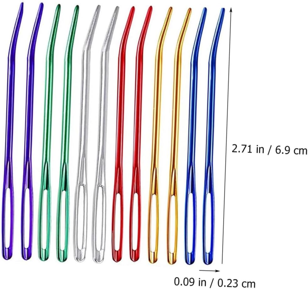 JEWEDECO 12pcs Safety Sewing Needles with Large Eye, Mixed Color Bent Darning Needles for Household Tapestry and Weaving Crafts Random Color