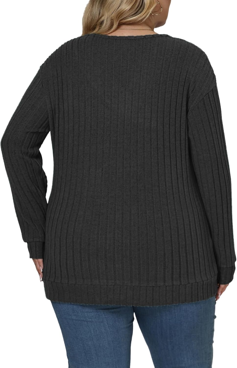 ROSRISS Plus-Size-Long-Sleeve-Tops for Women Casual V Neck Tunics Fall Fashion Shirts Trendy Lightweight Pullover Sweaters - Image 4