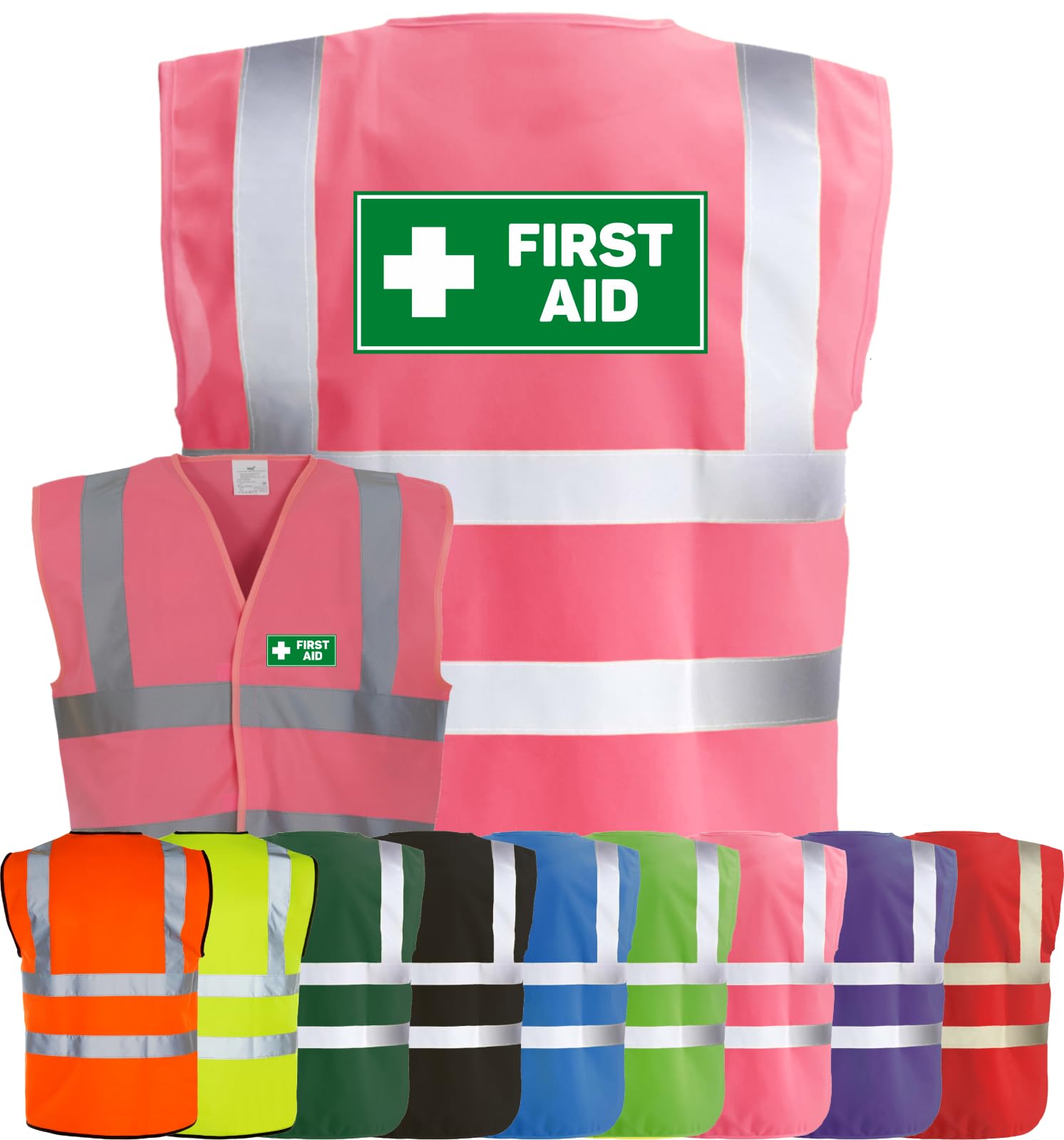 Corporate Togs FIRST AID Printed Hi-Vis Vest - Safety Waistcoat Tabard, Fastening, Health & Safety Compliant Waistcoat | Protective Safety Wear