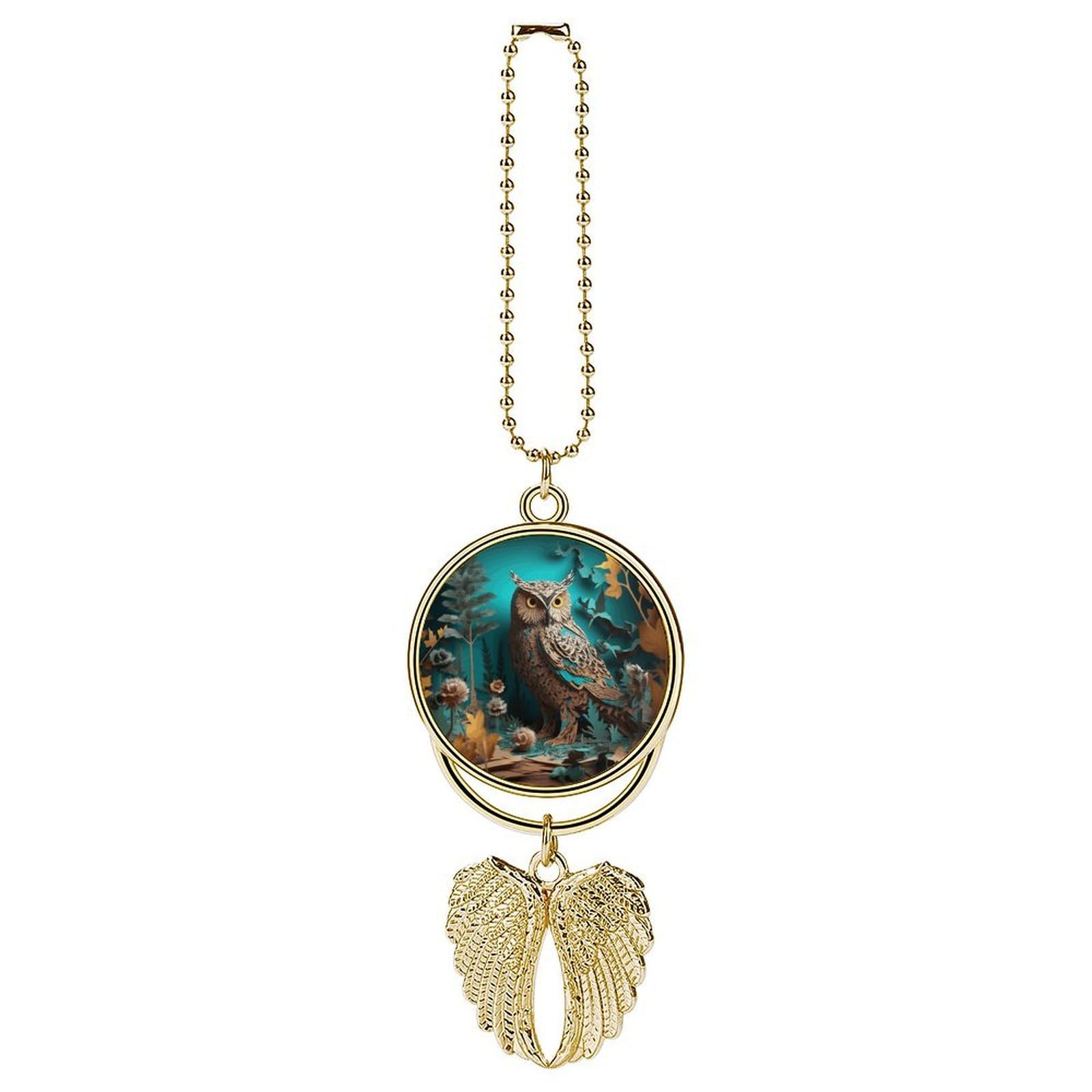 Car Charm Zinc Alloy Rearview Mirror Hanging Ornament Premium Metal Owl Car Pendant for Auto Interior Decor Accessories,Unique Gift for Adult,Golden-Style