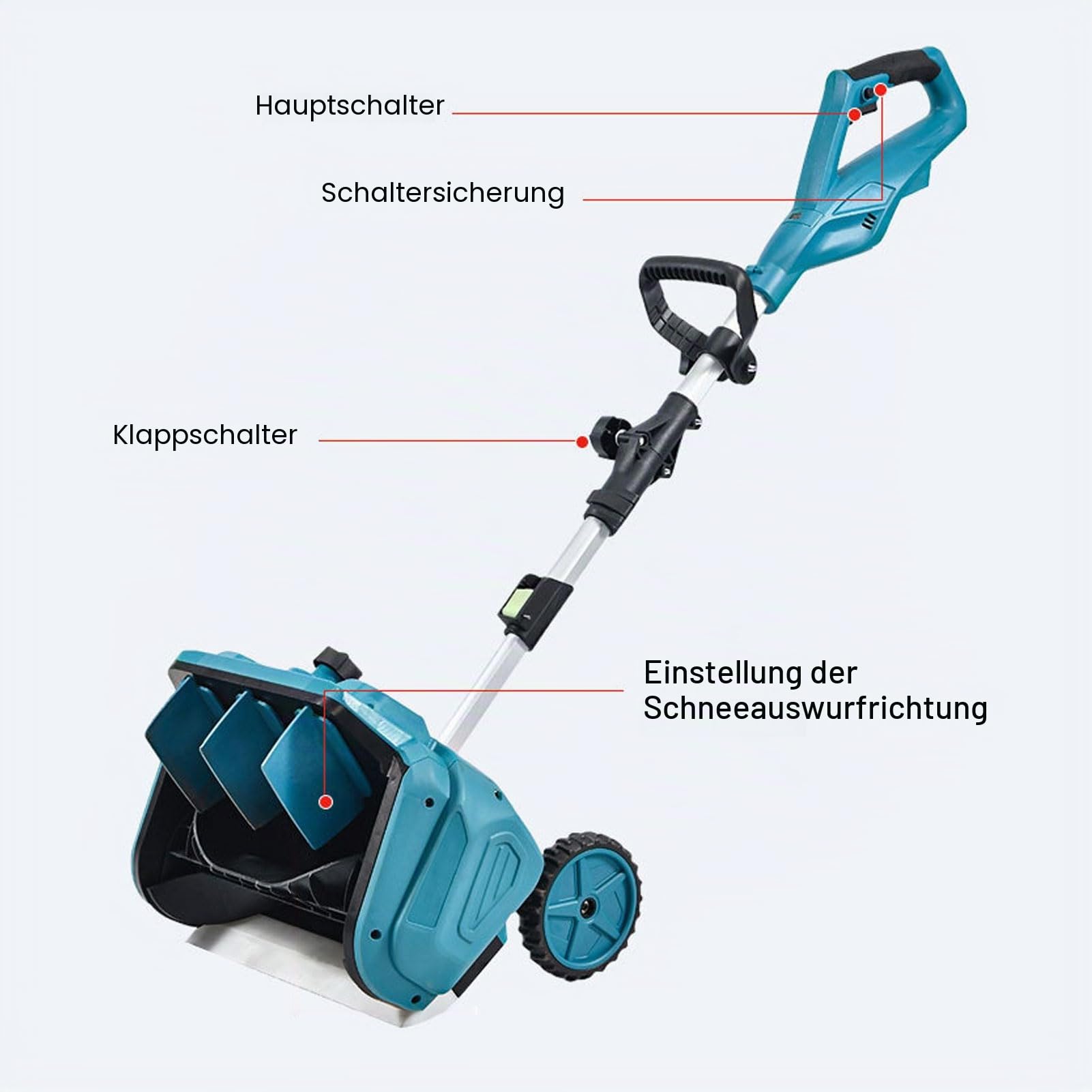 YWBL-WH Leichte Schnurlose Schneeschaufel, 300 Pfund Schnee Min, 16 Zoll Reinigungsbreite, 3 Richtungseinstellung, Batterieantrieb, Geeignet für BL1815 BL1820 BL1830 Geeignet