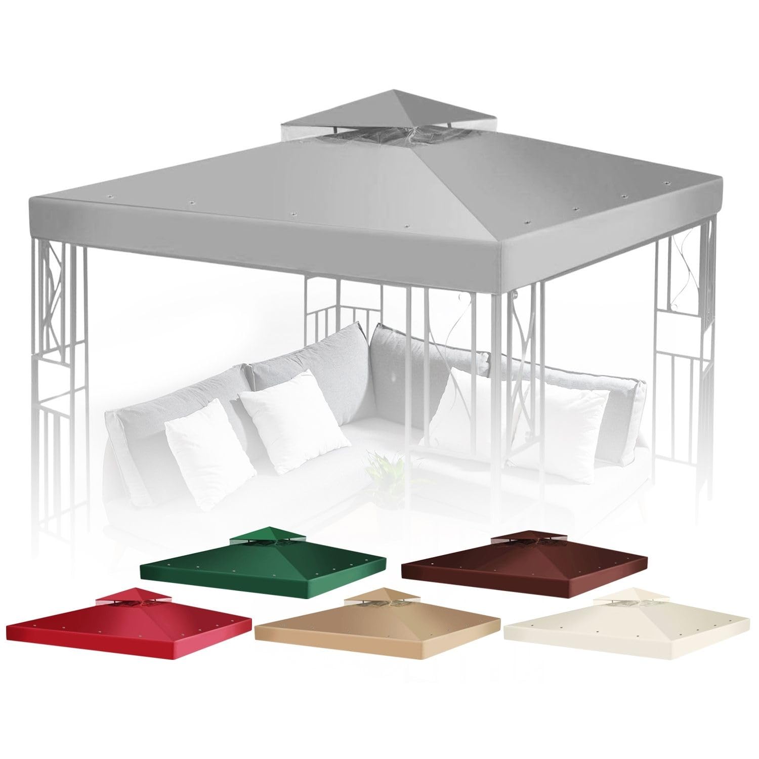 Flexzion Gazebo Cover Replacement Canopy Top 10x10 Ft (3m x 3m) - Double Tier Top Canopy Cover Replacement with UV30+, Dirt, Water Resistant for Outdoor, Sunshade, Garden, Patio, Pavilion (Gray)