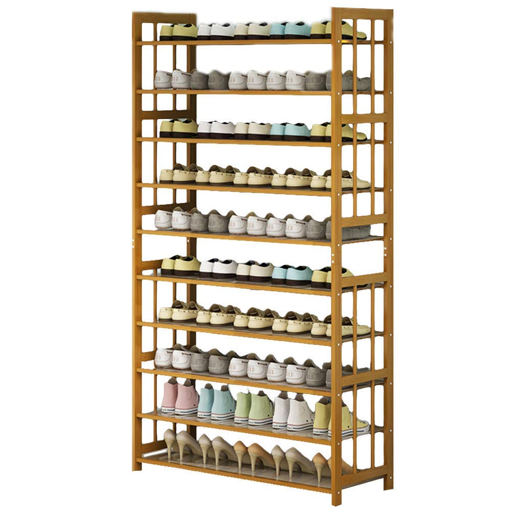 Drewniany organizer na buty, 10-poziomowa, odporna na kurz, półka na buty do szybkiego montażu i przenośnego przechowywania (10 x 100 cm)