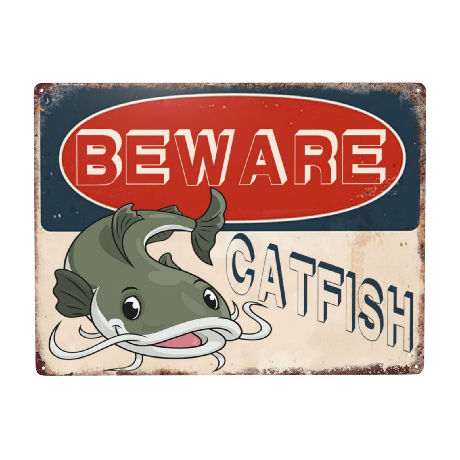 Vintage Metal Tin Sign Beware Catfish Decor Warning Safety S For Home Outdoor Garden 16x12 Inches Custom Private Property Signs