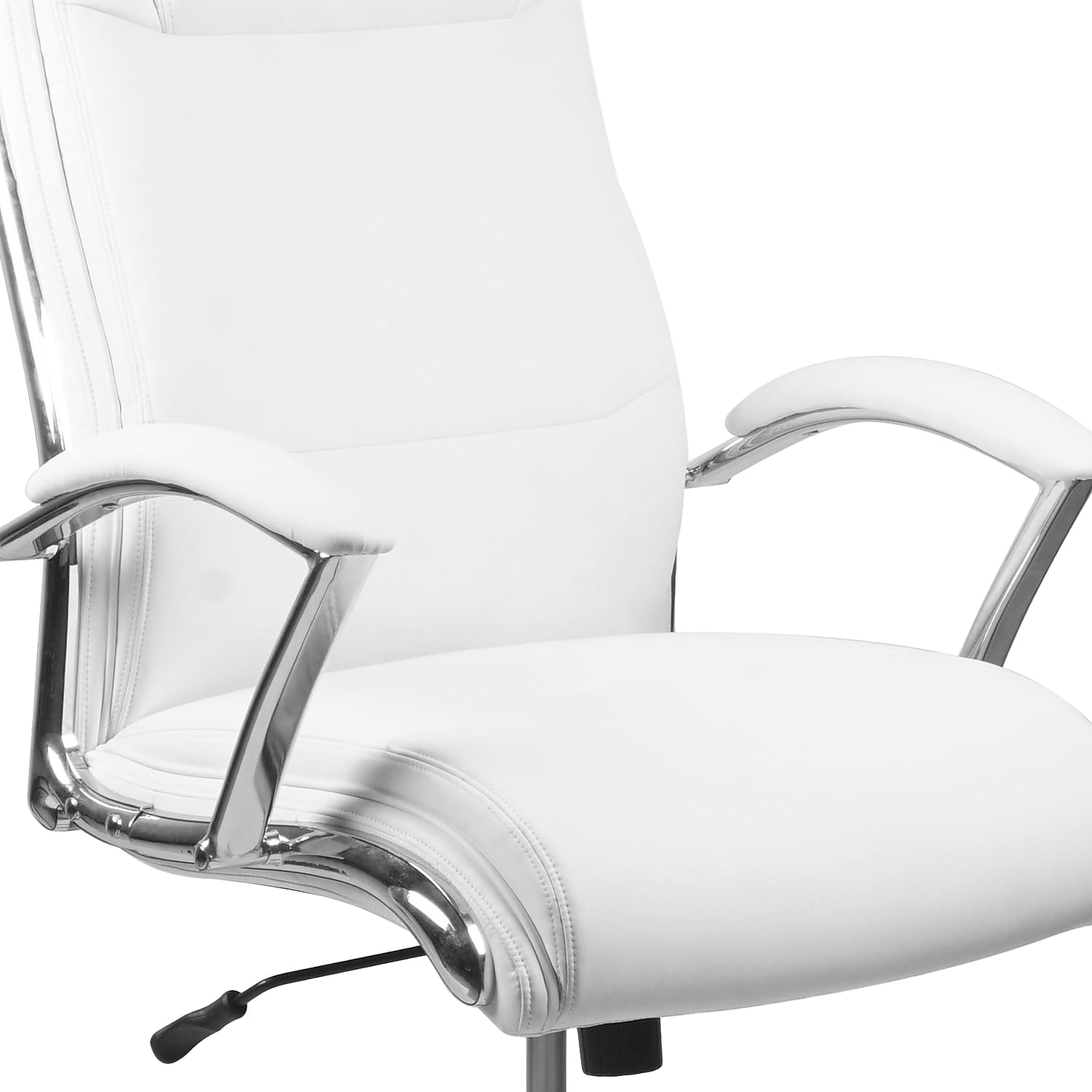 Rebecca - Silla de oficina giratoria ejecutiva tapizada con respaldo alto y respaldo alto, color blanco LeatherSoft con base cromada y brazos 9