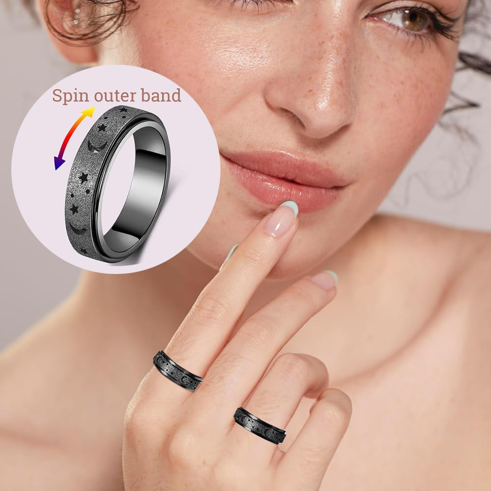 Spinner Ring for Anxiety Relief -Stainless Steel Fidget Ring, 3 Styles,Sizes 6-12, Smooth Rotation, Lightweight