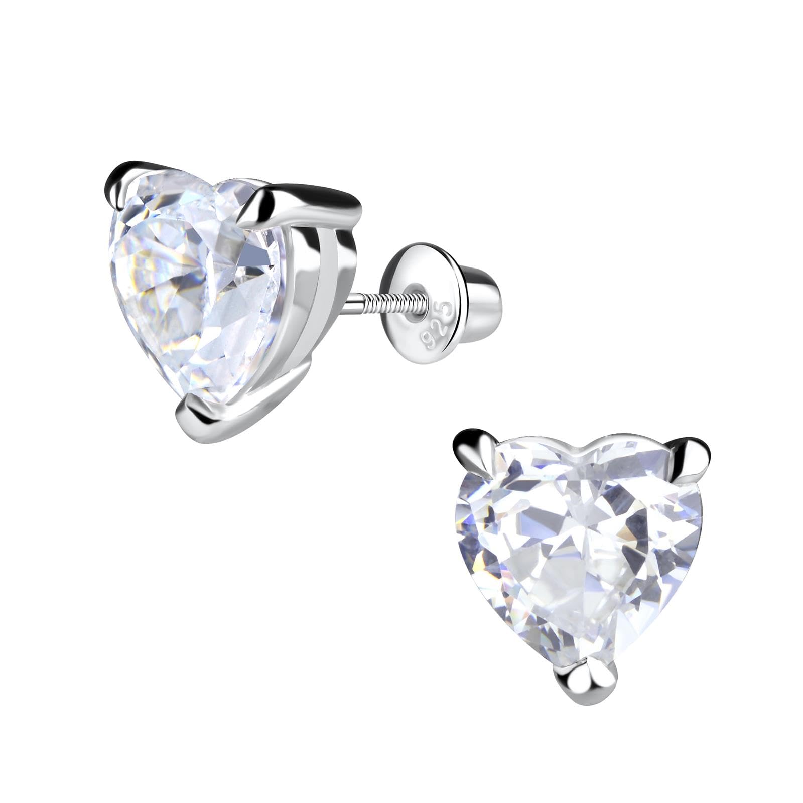 Monkimau Cuore con chiusura a vite Bambini e ragazze, Orecchini, orecchini a bottone, gioielli per le orecchie, in argento sterling 925, ipoallergenico e senza nichel, 8 mm x 8 mm