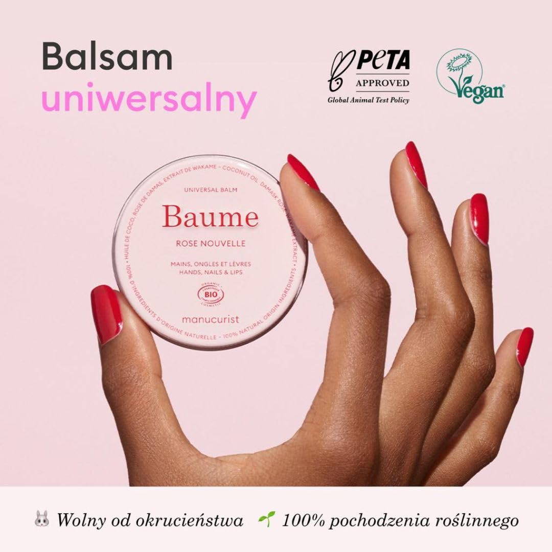 Manucurist Pink Balm – Wielofunkcyjny, w 100% naturalny balsam do ust, dłoni i paznokci – Olej kokosowy, olejek z róży