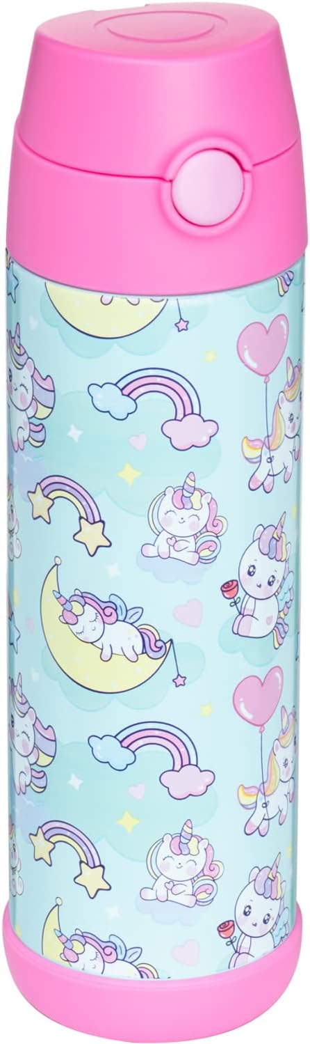 Snug Insulated Kids Water Bottle with Straw & Spout – Double-Wall Stainless Steel, Leakproof, Easy-Flip Lid – For School, Travel, Toddlers & Big Kids - Unicorn, 17oz