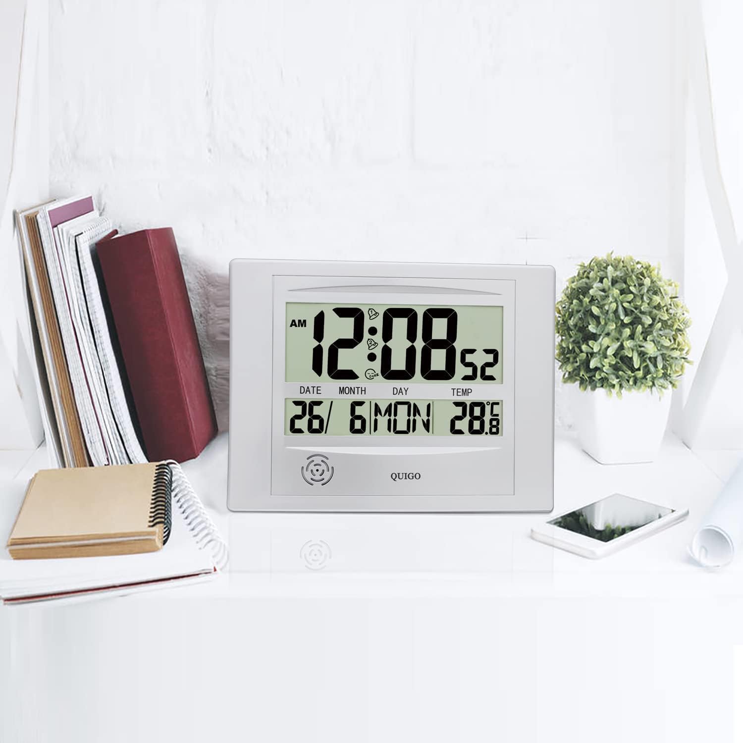 QUIGO Digital Wall Clock, Living Room Decor Manual Control, Large