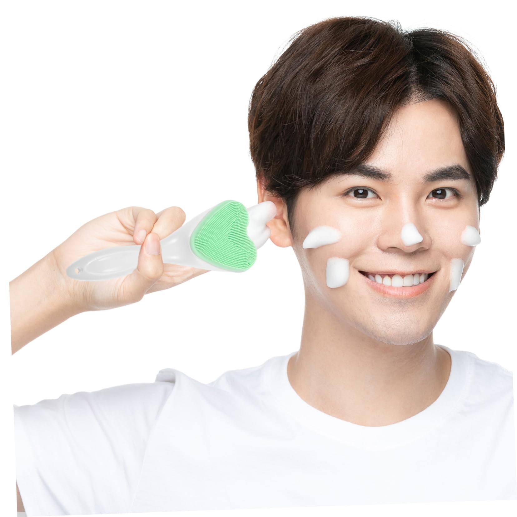 IWOWHERO Face Brush Silicone Facial Cleansing Brush for Women Exfoliating Brush Face Gentle Face Wash Brush Long Handle Portable Skincare Tool