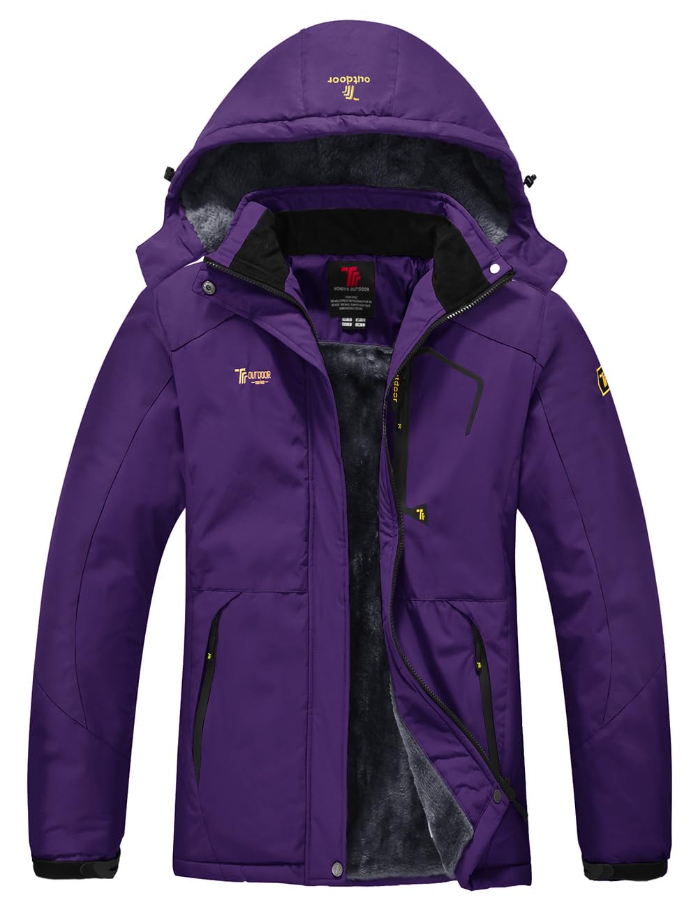 YSENTO Damen Winterjacke Wasserdicht Skijacke Outdoor Softshelljacke Warm Fleecejacke Funktionsjacke mit Abnehmbarer Kapuze
