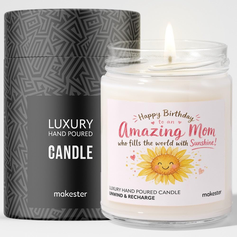 Birthday Gift for Mom - Luxury Soy Wax Candle - Vanilla, Jasmine, Sugared Almond - Makester