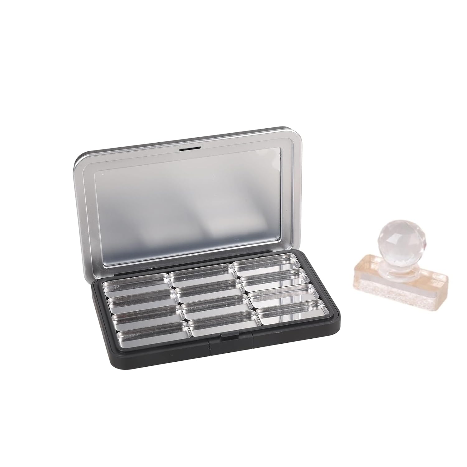 Professional Cosmetic Refillable Case with Glasses Fit Standard Eyeshadow Blushes Pans Travel Essential Refillable Makeup Color Palette