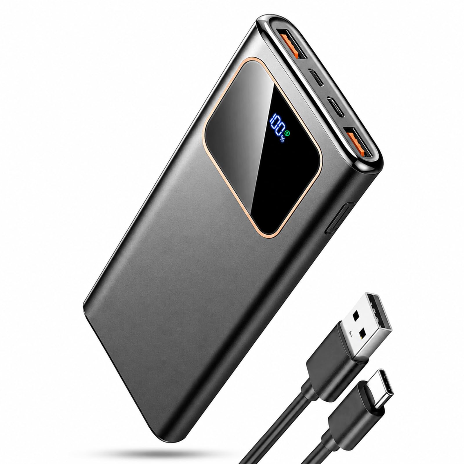 Power Bank Fast Charging 12800mAh, Slim Portable Charger for iPhone Samsung | 22.5W PD 3.0 & QC 4.0, USB-C Input and Output, LED Battery Display, Charges 3 Devices At Once, Ideal For Travel