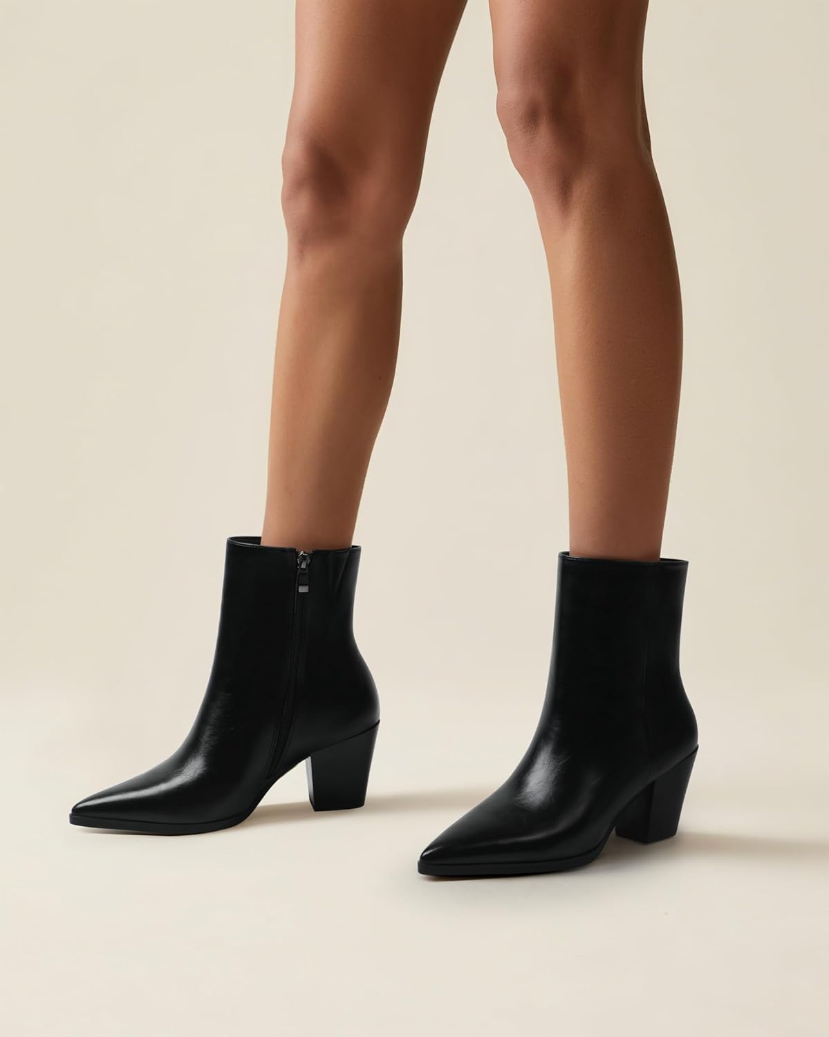 NUMALEO Womens Ankle Boots Chunky Low Heel Pointed Toe Heeled Booties Side Zipper Comfy Fall Winter Boots 2.5" Dress Shoes - Image 4