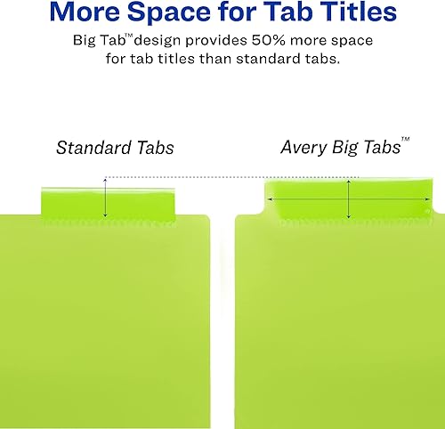 Miniatura 6 de Avery Separadores para carpetas de 3 anillas, juegos de 5 pestañas, separadores de carpeta de plástico de dos bolsillos con pestañas, multicolor, 3