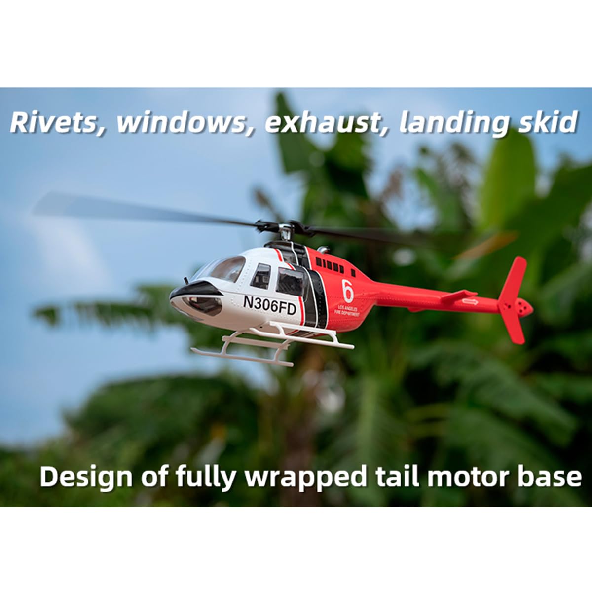 FLYWING Bell-206-V3 RC wojskowy helikopter, klasa 470 2,4 G 6CH zdalnie sterowany samolot z pozycjonowaniem GPS, kontroler lotu H1, lot 3D, 4 zaawansowane tryby lotu, idealny dla entuzjastów RC (PNP)