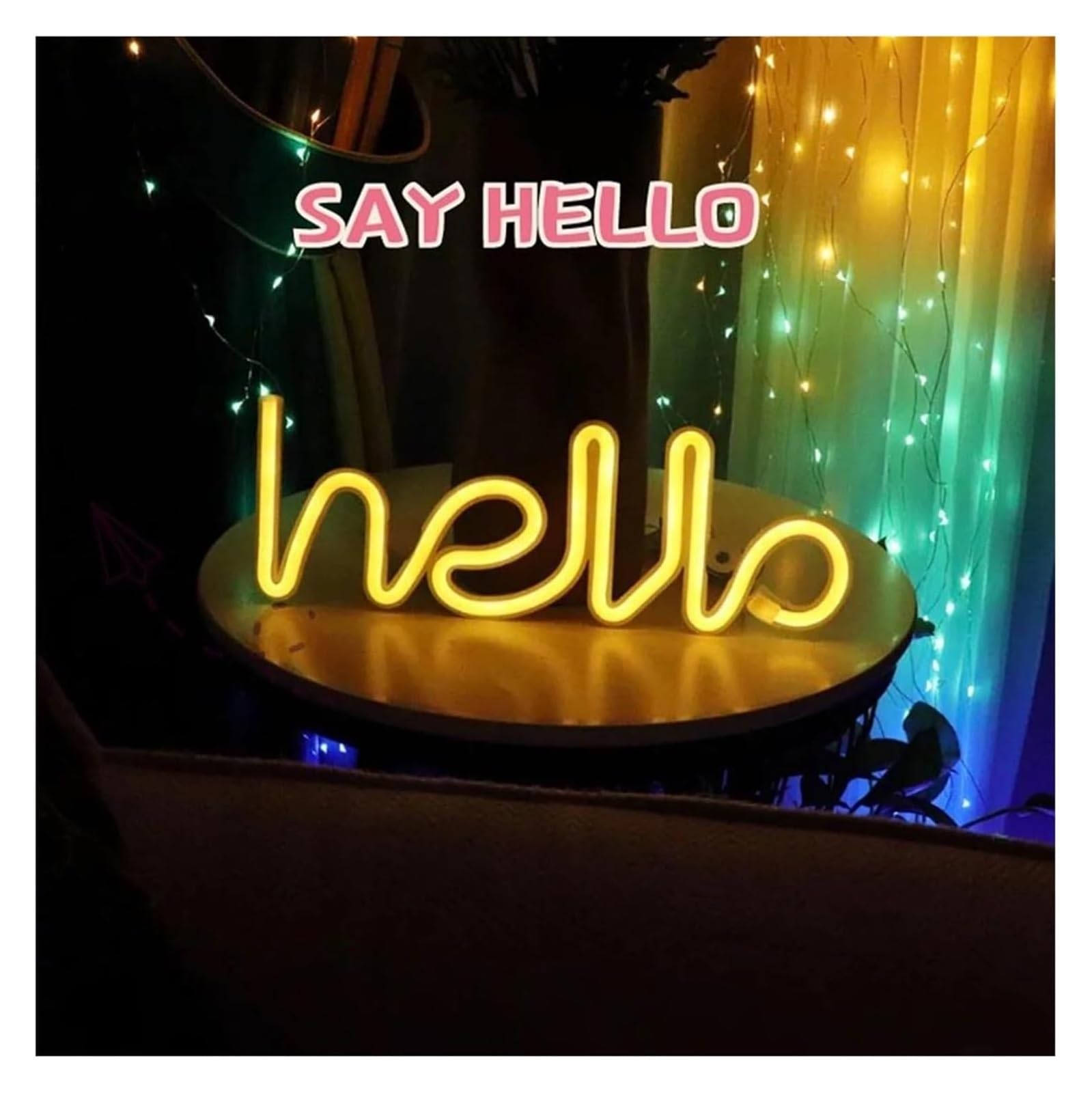 Letras de colores, iluminación interior, panel luz neón con el alfabeto "Hola", blanco cálido y para rosa(Beige)