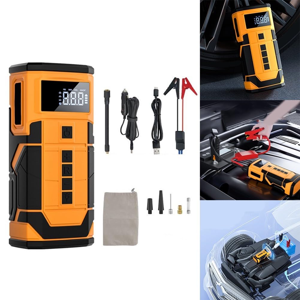 Eawfgtuw Arrancador de coche de 8000 A con bomba de aire, paquete de refuerzo de batería de 12 V, inflador de neumáticos de 150 PSI, banco de energía portátil, paquete de salto automático de