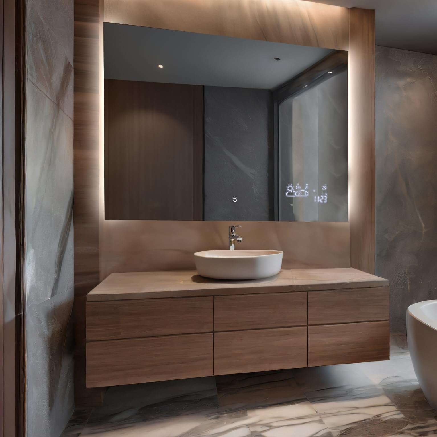 FORAM Espejo de Baño con Iluminación LED 160x80 cm Alana - Luz Espejo de Pared con Accesorios - Diferentes tamaños para Baño Dormitorio Maquillaje