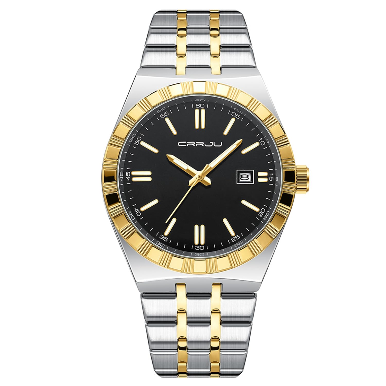 CRRJU Watches for Men,Fashion Luxury Luminous Analog Quartz Wristwatches,Business Man Calendar Watches Silver