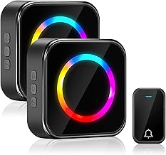 Wireless Doorbell Outdoor Waterproof Long Range, Wireless Door Bell 400m Range with 2 Plug-in Receivers and 1 Transmitter, LED Light, 4 Volume Levels and 63 Melodies