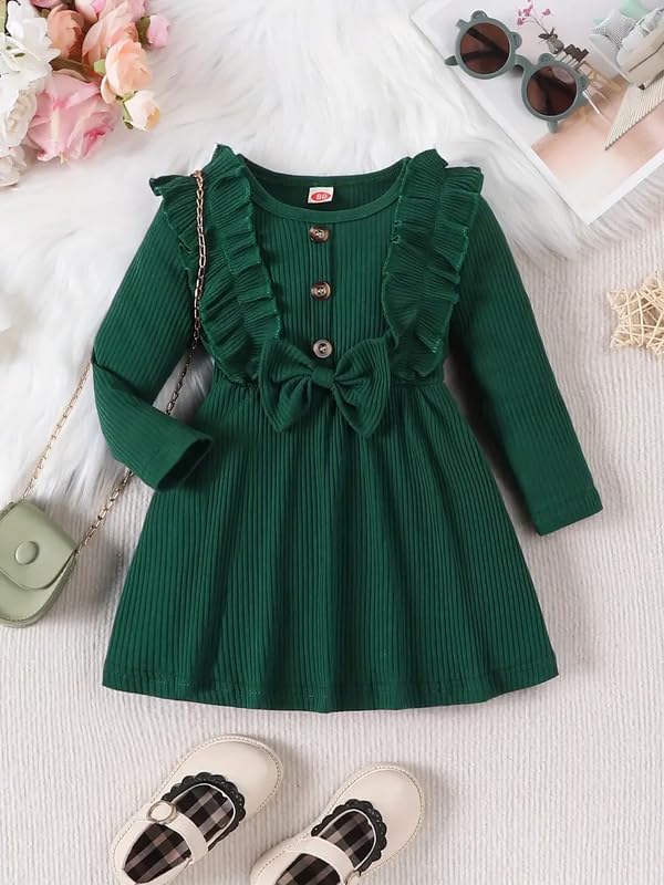 Image of Niren Enterprise Green Siskin Button Front Baby Girl Frock