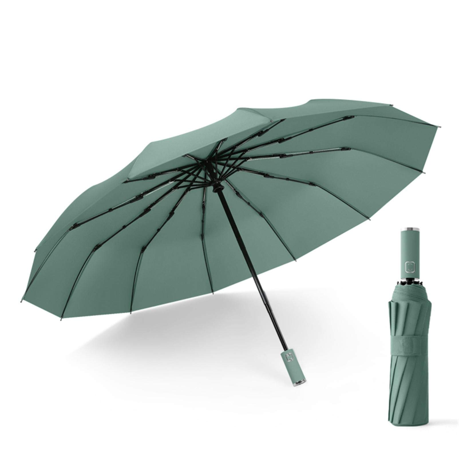 AM-ClearanceAM-Clearance Folding Travel Windproof 12 Ribs Anti-UV Automatic Reverse Umbrellas，AUTO-Close AUTO-Open Lightweight Compact Umbrella ，Anti-UV Windproof for Men and Women (Green)