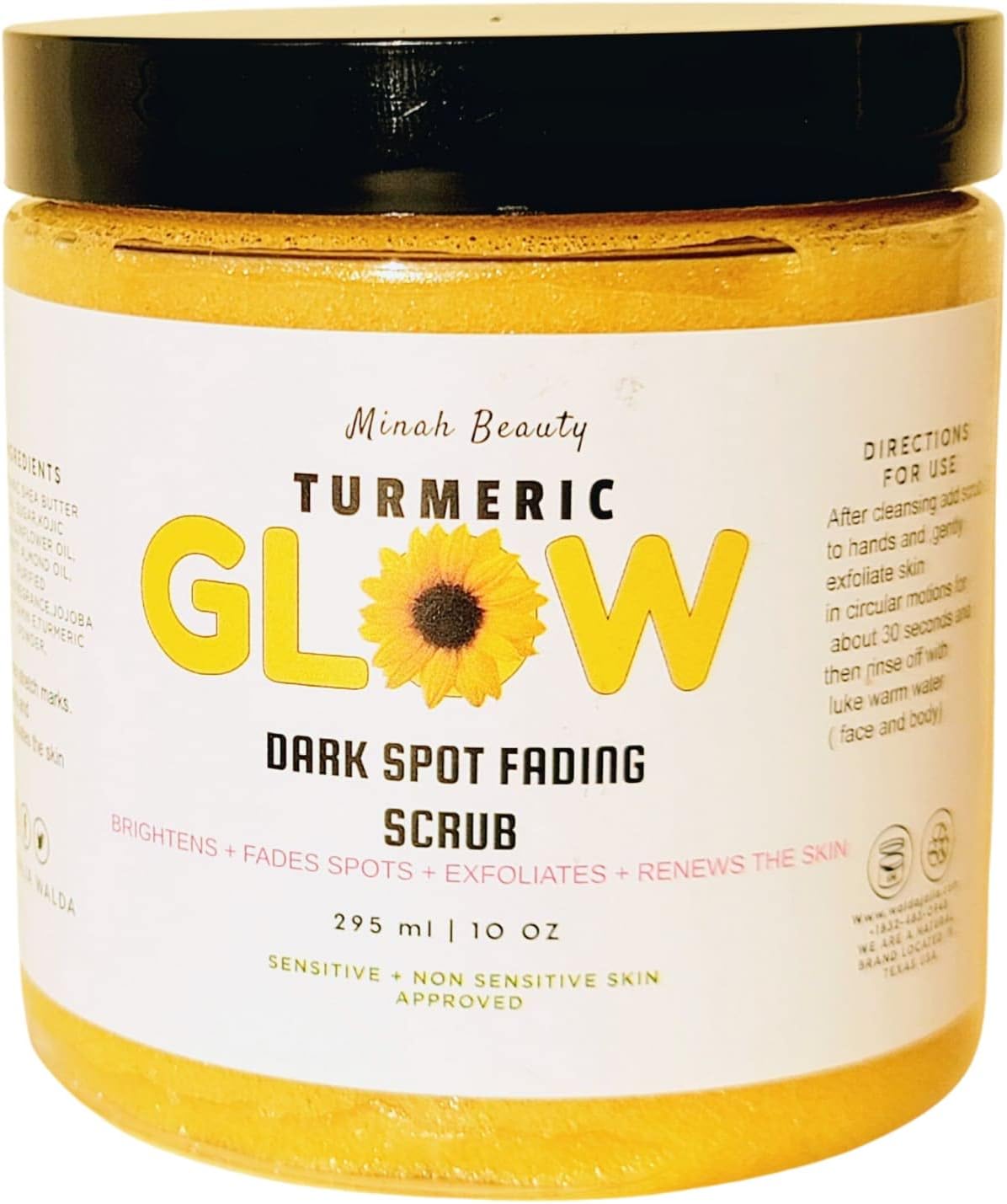 All-Natural Turmeric Glow Scrub for rough & textured skin, Dark Spot Reduction, hyperpigmentation - Gentle Exfoliating Facial Scrub 295ml