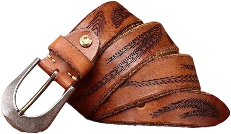 Men's Leather Belt - 3.8 cm Solid Cowhide with Needle Buckle, Western Style