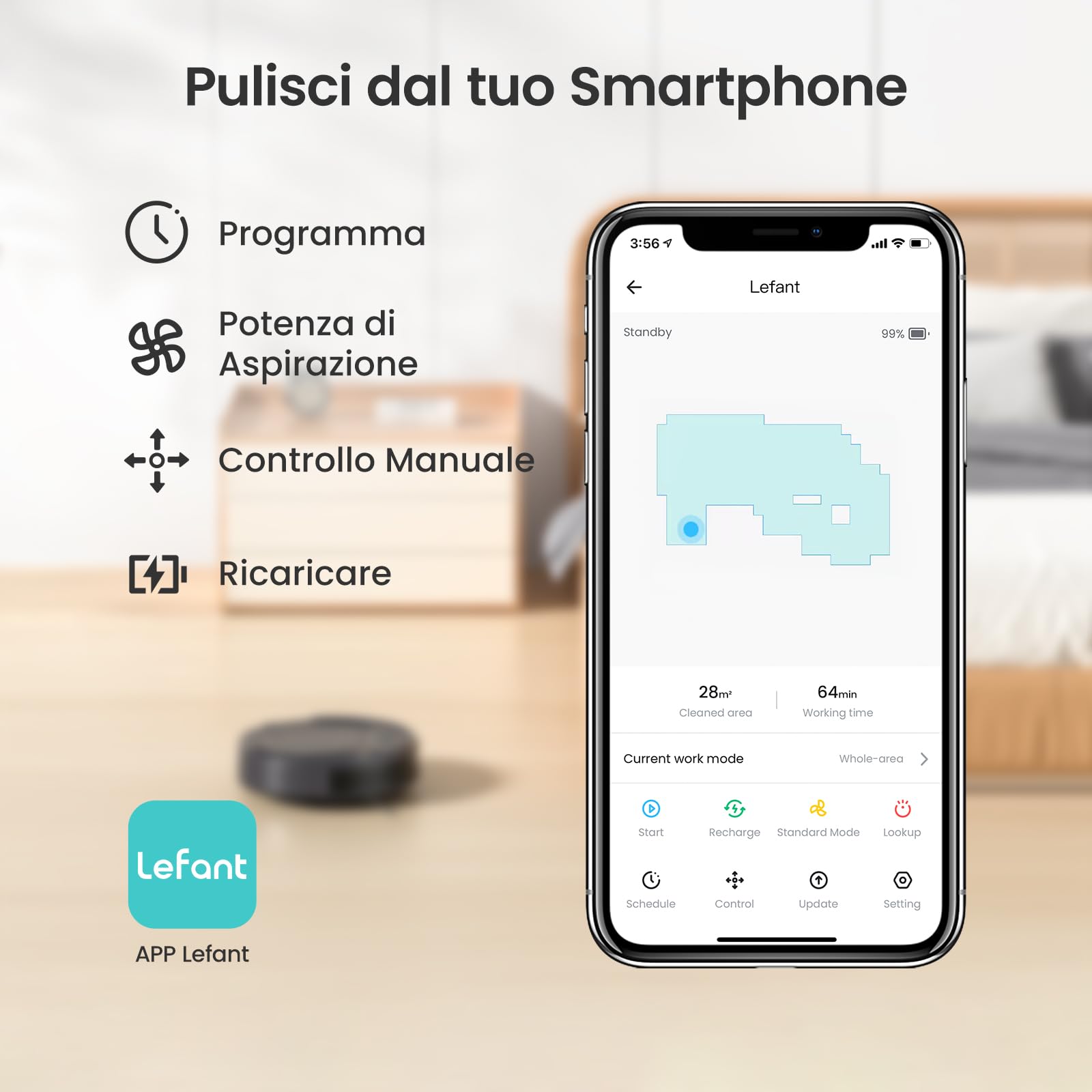 Lefant M210P Robot Aspirapolvere, Aspirazione 2200Pa con Potenziamento Tappeti, Ultrasottile 7.8 cm, Aspirapolvere Robot per Peli di Animali, Moquette e Pavimenti Duri, WiFi/App/Alexa/Telecomando