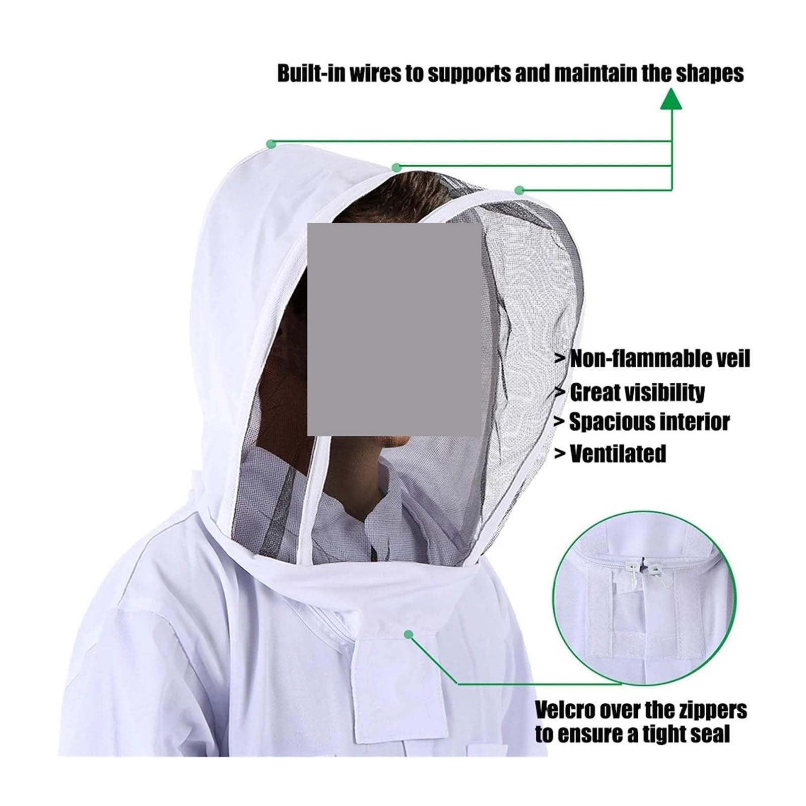 Traje de apicultor – Ropa protectora de cuerpo completo con velo y capucha para apicultura, abrigo antiabeja de seguridad para uso en exteriores