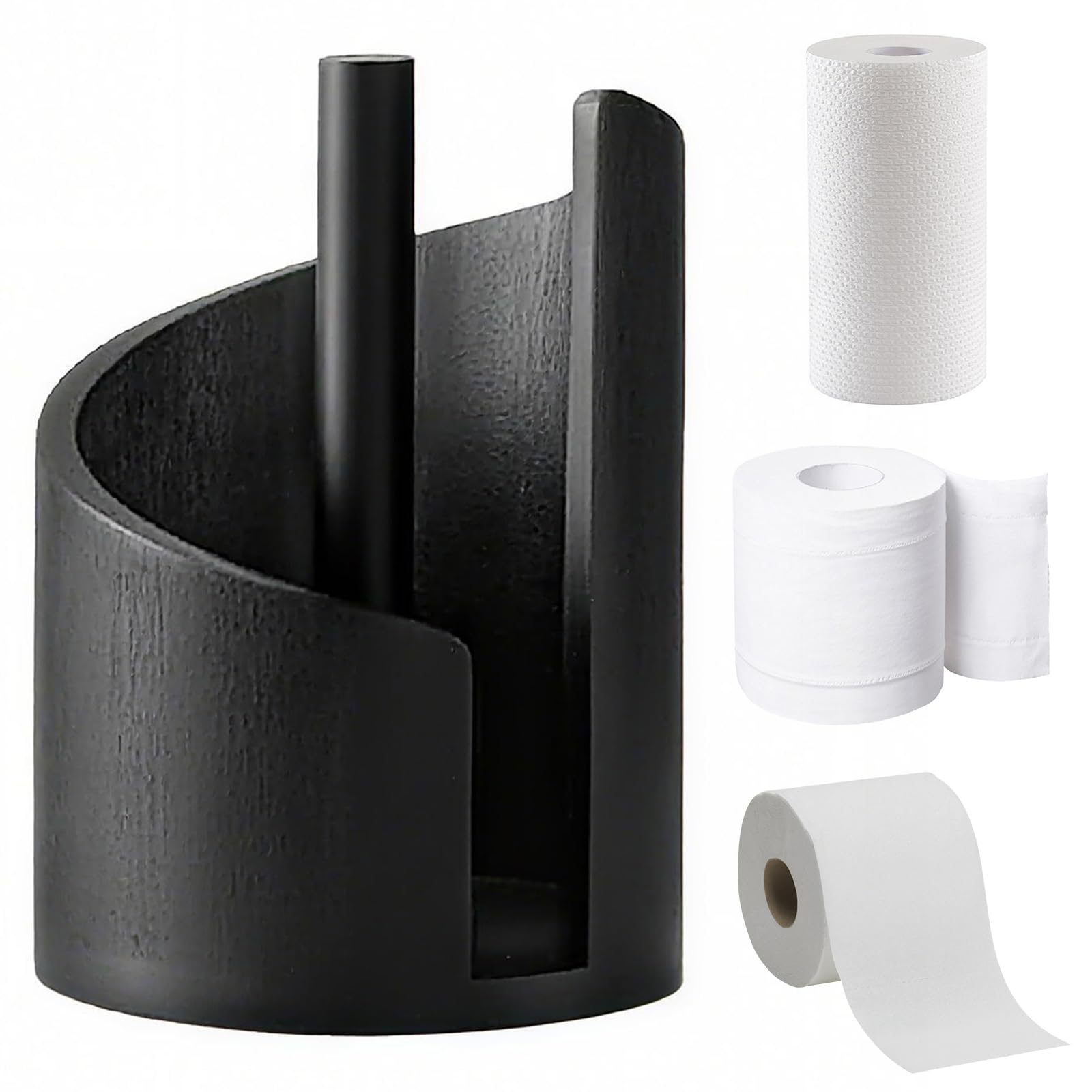 Getbstoop Black Mountain Paper Towel Holder, Wooden Kitchen Paper Roll Holder, Free Standing Countertop Rolls Hold With Sturdy Anti-Slip Base, Tissue Rack Organizer For Kitchen, Toilet, Pantry, Bathroom