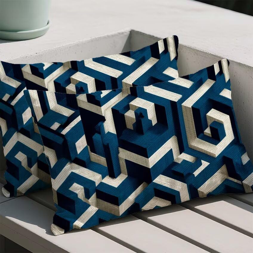 Housse coussin salon de jardin extérieur imperméable 60x90cm géométrique