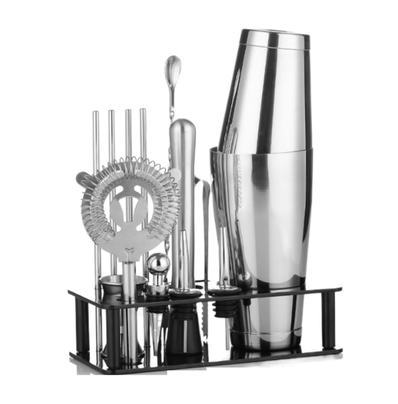 Juego de Cocktail Shaker Juego De Coctelera De 13 Piezas, Kit De Barman para Mezclar Bebidas, Herramientas De Barra De Acero Inoxidable con Soporte Coctelera Profesional Herramientas (Color : Svart,