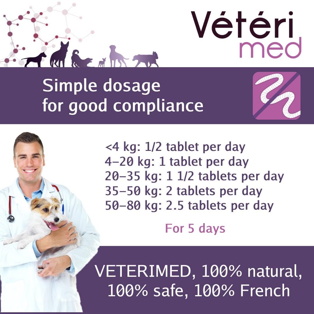 Comprimés vermifuges naturels pour l'hygiène intestinale des Chiens - Agit sur Tous Types de vers - Fabriqué en France - 30 comprimés - Version Anglaise