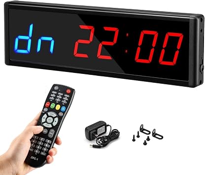 Gym Timer Clock Garage Workouts Fitness Digital with Remote Wall Mount Red and Blue 2.3 Inch