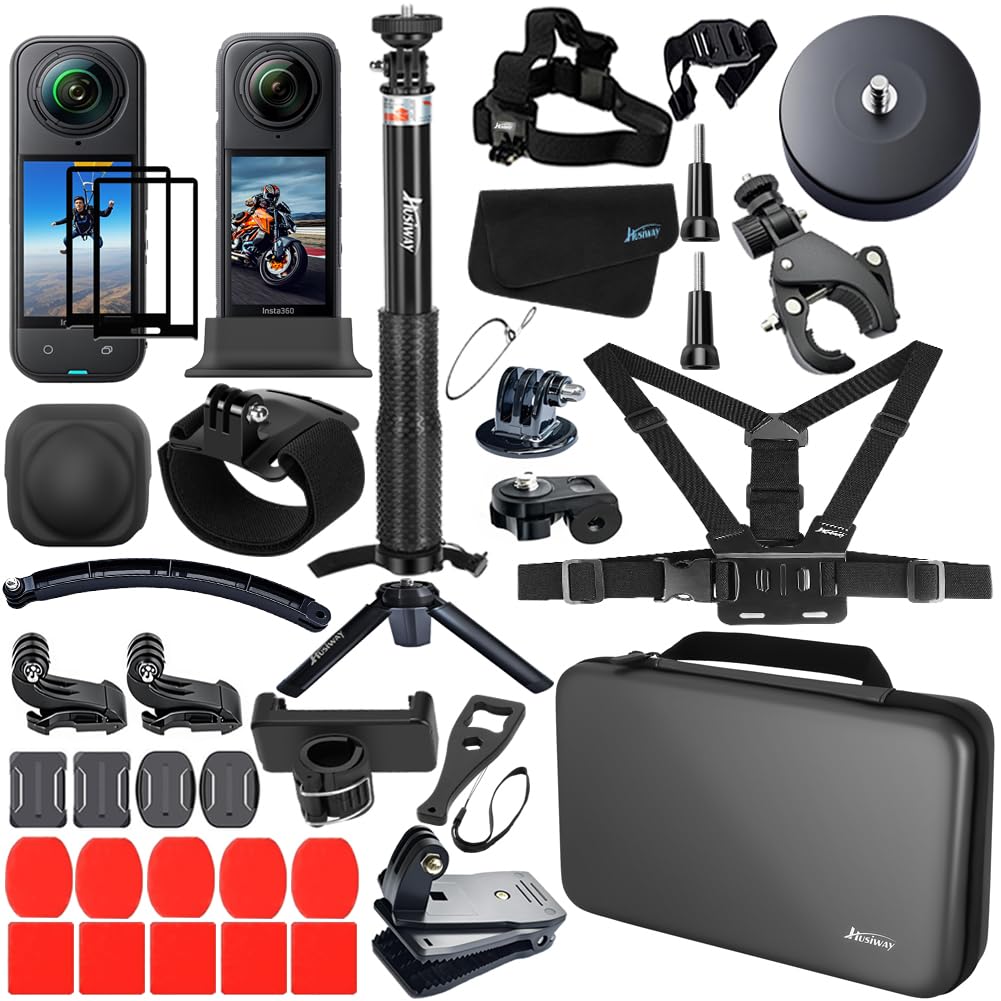 Accessories Kit for Insta360 X5 / X4 Camera Mount Bundle with Magnetic Mount Carrying Case, Selfie Stick, Tripod, Chest Strap,Bike Clamp,Screen