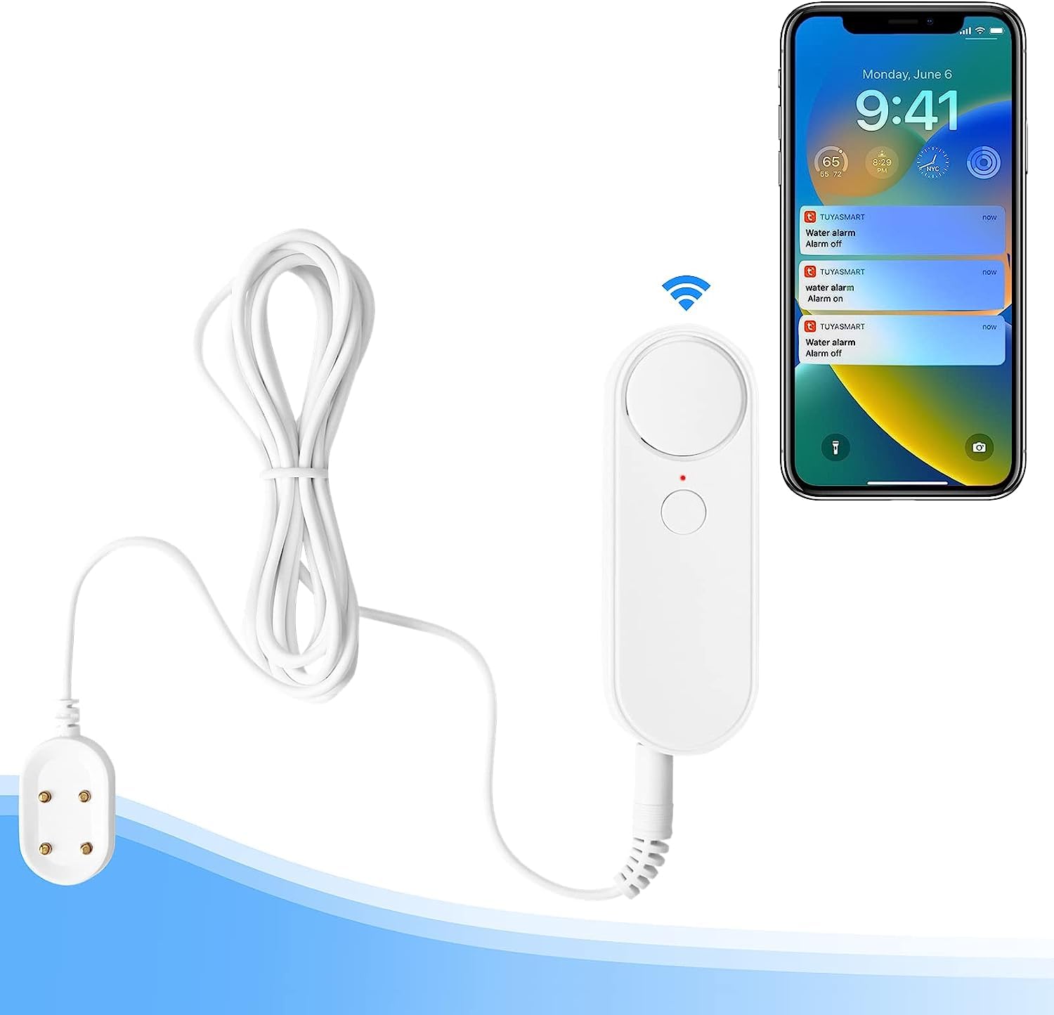 NALACAL WiFi Water Alarm Leak Detector, Smart Water Sensor Alarms with Double-Sided Probe, Remote App Monitoring 100dB Loud Alarm Sound, AAA Battery Powered (Not Include)