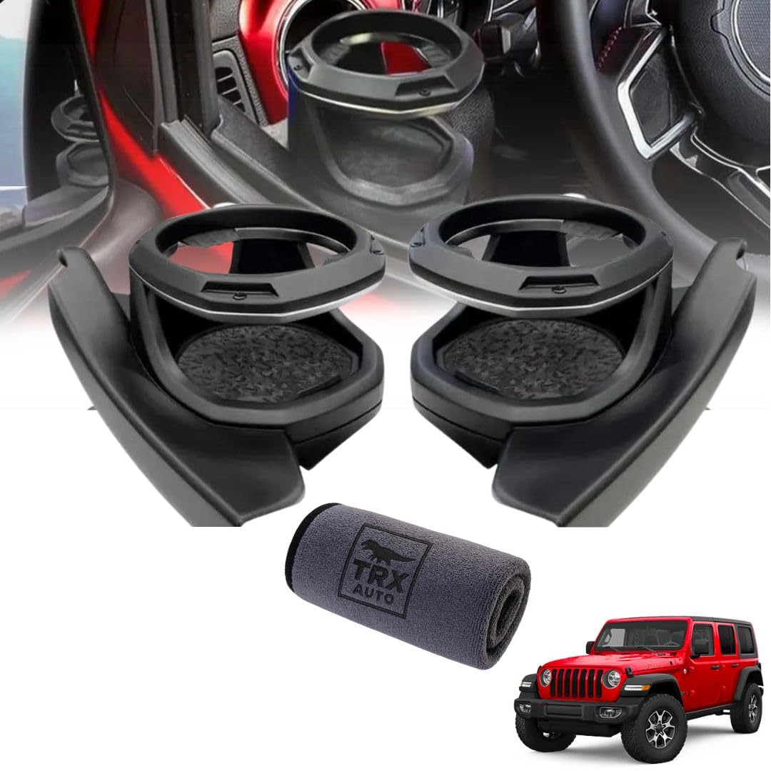 Sponsored Ad – TRX AUTO Door Top Cup Holder for Jeep Wrangler 2018 To 2025 | Accessories For Jeep Wrangler 2024 | Driver & Passenger Side Cup Holder with Cleaning Cloth | Accessories For Jeep | Left & Right