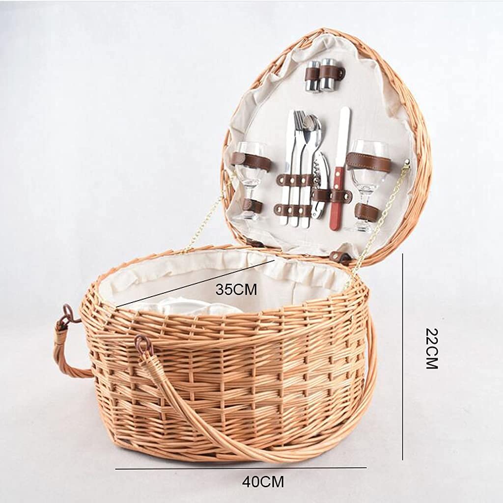 Cesta De Picnic Impermeable para Acampar Willow, Cesta De Picnic En Forma De Corazón, Cesta De Mimbre De Mimbre con Forro Blanco, Diseño Plegable De Doble Asa