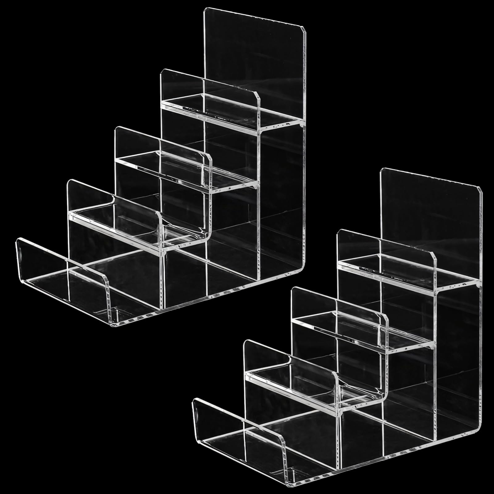 2 Stk. 4-stufiger Acryl-Displayständer, transparentes Ordnungsgestell, mehrlagiger Halter, ideal für Zuhause, Laden und die Präsentation von Karten, Schmuck und Brillen