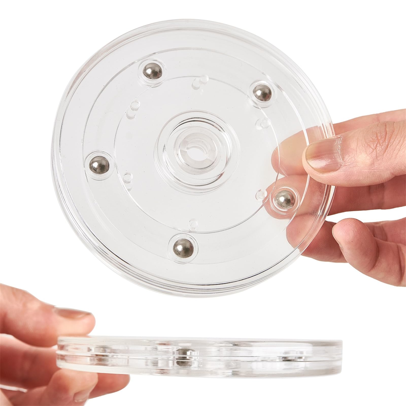 Bandeja giratoria pequeña Lazy Susan de 6 pulgadas con rodamiento de bolas acrílicas para estante de especias, mesa, pasteles, cocina, despensa, decoración de baños, capacidad de carga de 20 libras (rotación de 360˚), transparente 3
