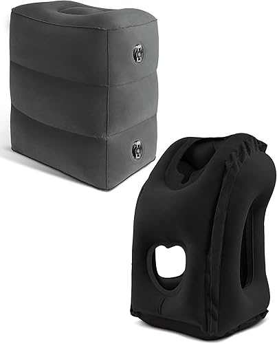 JefDiee Almohada inflable de viaje y almohada inflable para descanso de pies, artículos esenciales de viaje para adultos, ideal para avión, oficina,