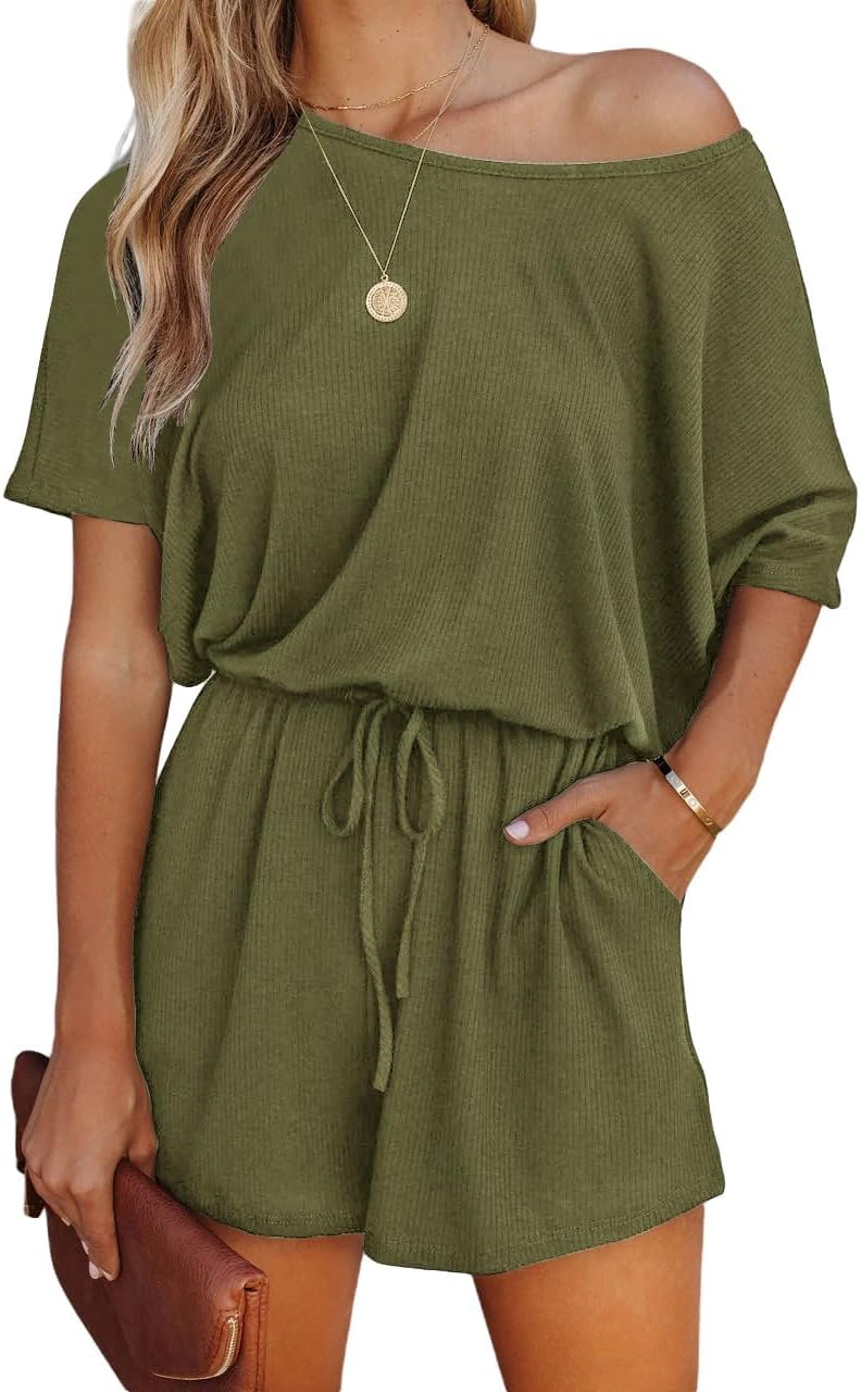 Lacozy Women's 2026 Summer Short Sleeve Off The Shoulder Rompers Casual Shorts One Piece Overall Jumpsuits Dressy
