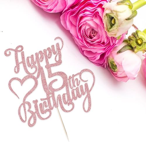 Miniatura 128 de Decoración para tarta de cumpleaños número 15 con purpurina dorada – 15 aniversario/cumpleaños – Hello 15, Cheers to 15 años, 15 & Fabulous Cake